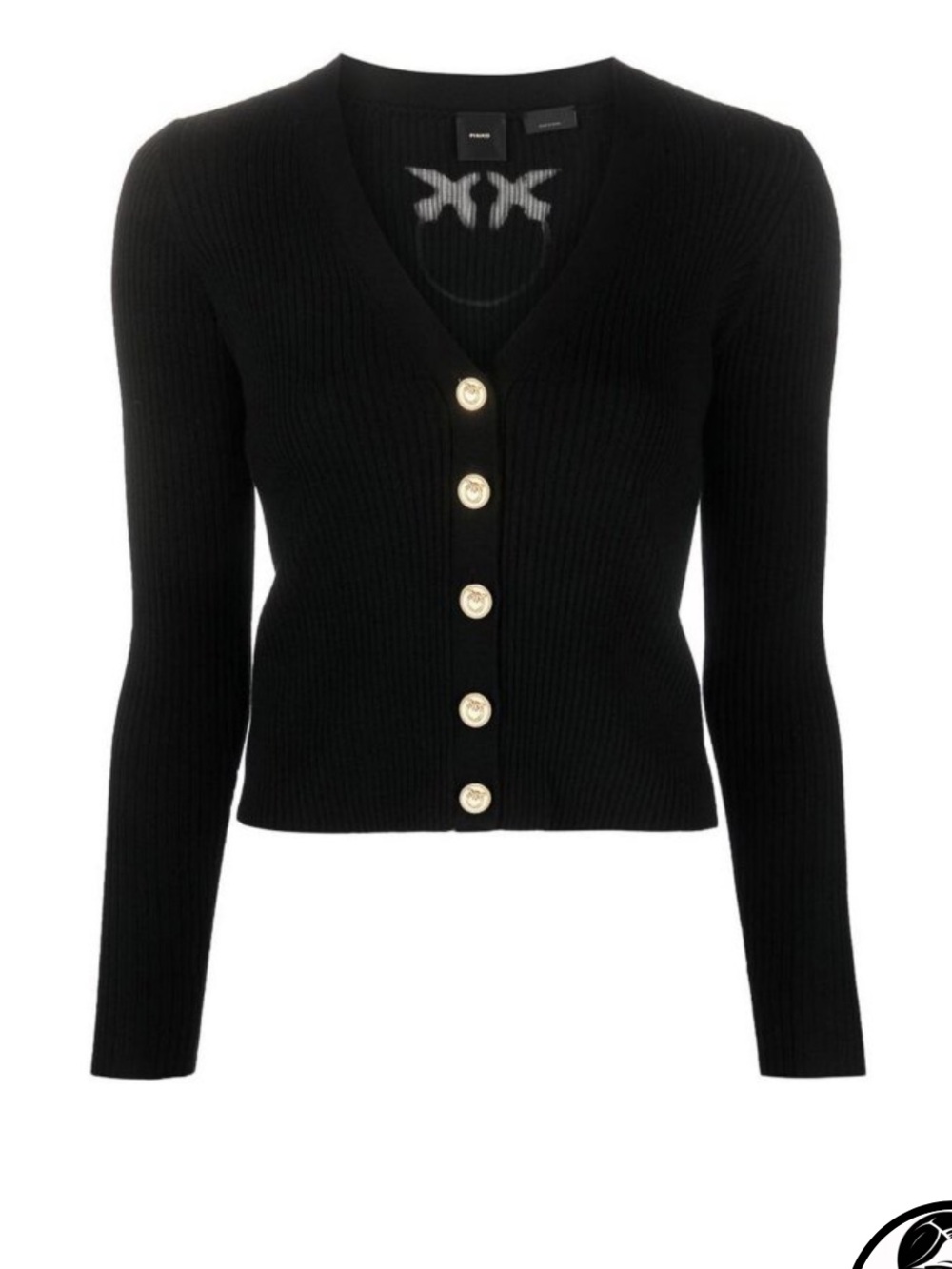 PINKO - Black Ribbed Knit Cardigan